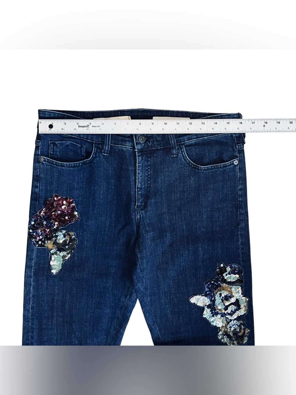 Anthropologie Pilcro Women’s Sz 29 Boyfriend Embellished Sequin Patch Jeans - Picture 11 of 15